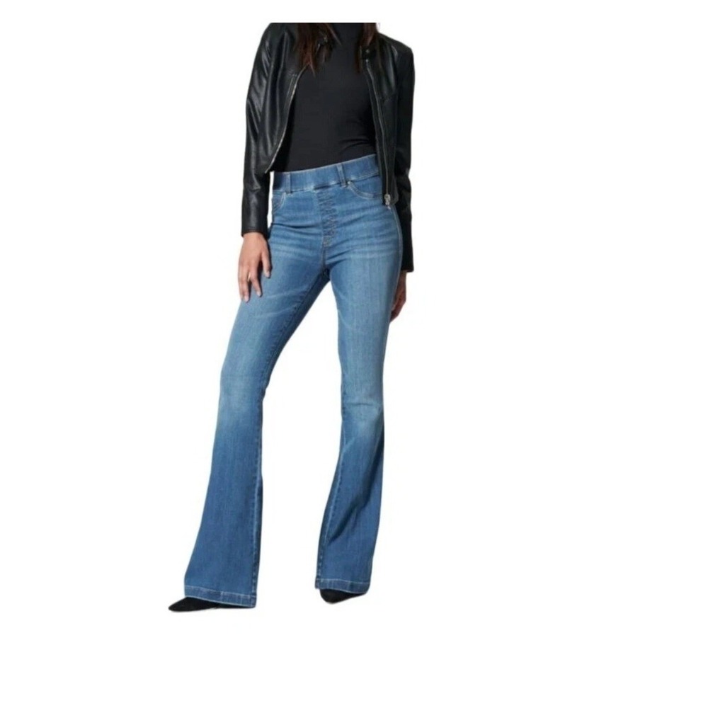 SPANX Flare Jeans vintage Pull On Elastic Waist Medium Wash Denim Pants Women XL
